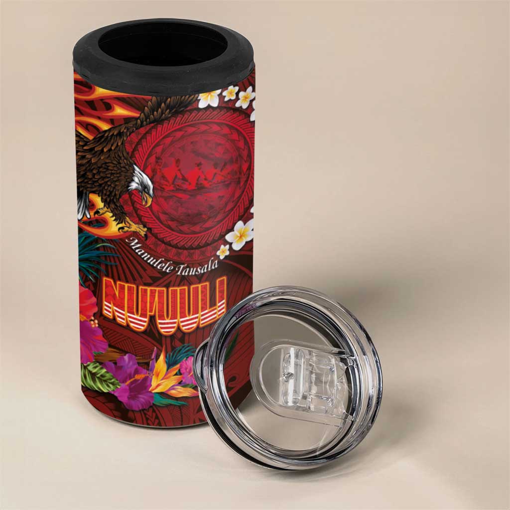 American Samoa Manulele Tausala Nu'uuli 4 in 1 Can Cooler Tumbler Tatau Art Pattern with Tropical Plants