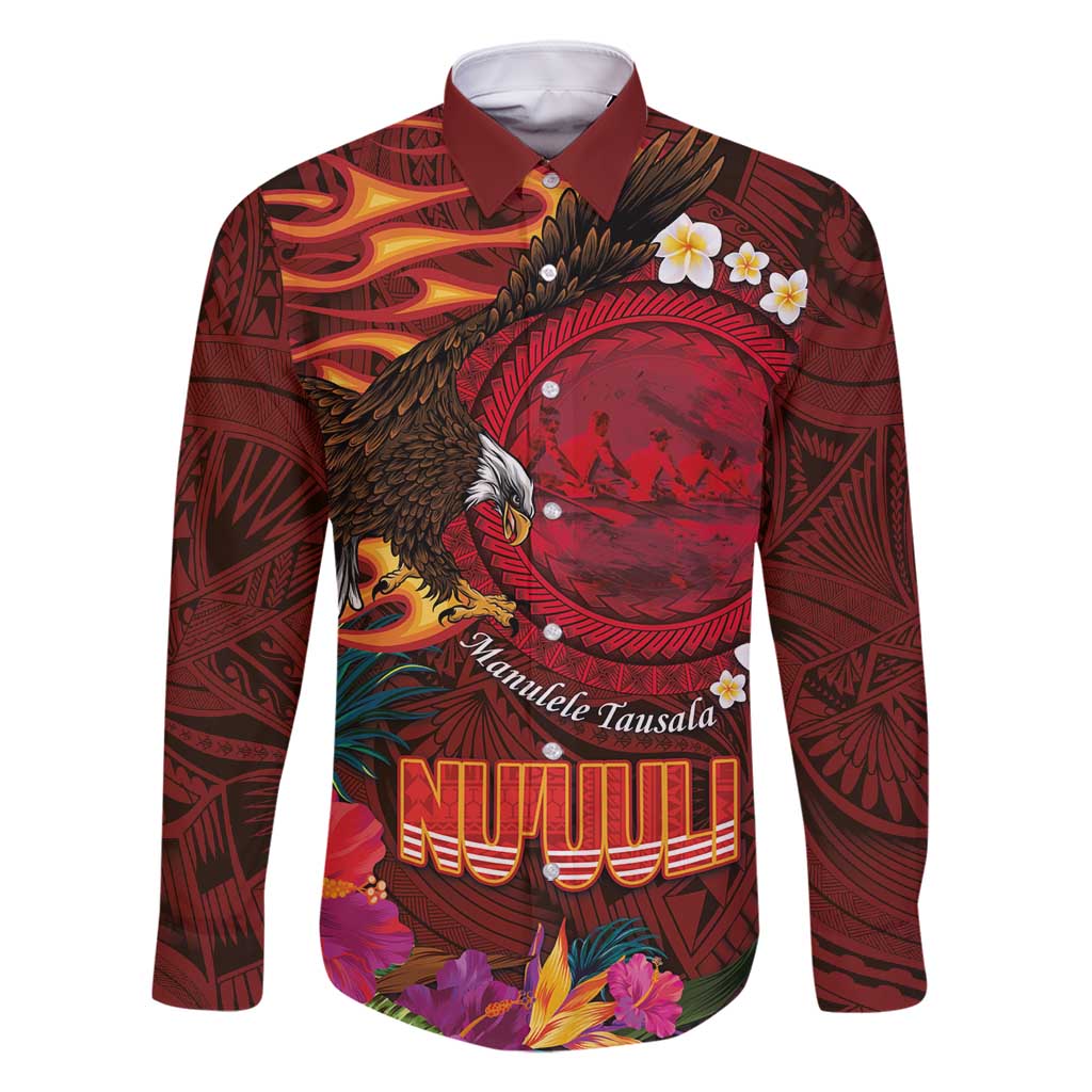 American Samoa Manulele Tausala Nu'uuli Family Matching Off Shoulder Maxi Dress and Hawaiian Shirt Tatau Art Pattern with Tropical Plants