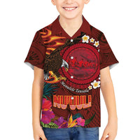 American Samoa Manulele Tausala Nu'uuli Family Matching Off Shoulder Short Dress and Hawaiian Shirt Tatau Art Pattern with Tropical Plants