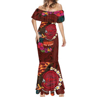 American Samoa Manulele Tausala Nu'uuli Mermaid Dress Tatau Art Pattern with Tropical Plants