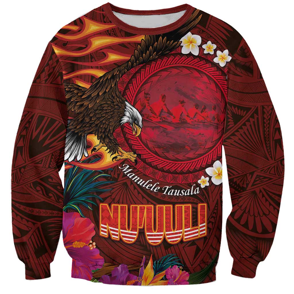 American Samoa Manulele Tausala Nu'uuli Sweatshirt Tatau Art Pattern with Tropical Plants