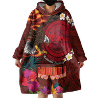 American Samoa Manulele Tausala Nu'uuli Wearable Blanket Hoodie Tatau Art Pattern with Tropical Plants