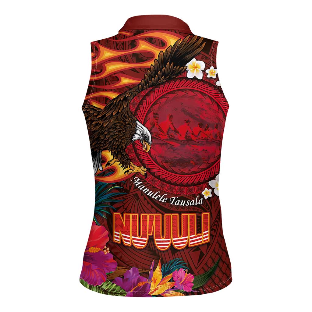 American Samoa Manulele Tausala Nu'uuli Women Sleeveless Polo Shirt Tatau Art Pattern with Tropical Plants
