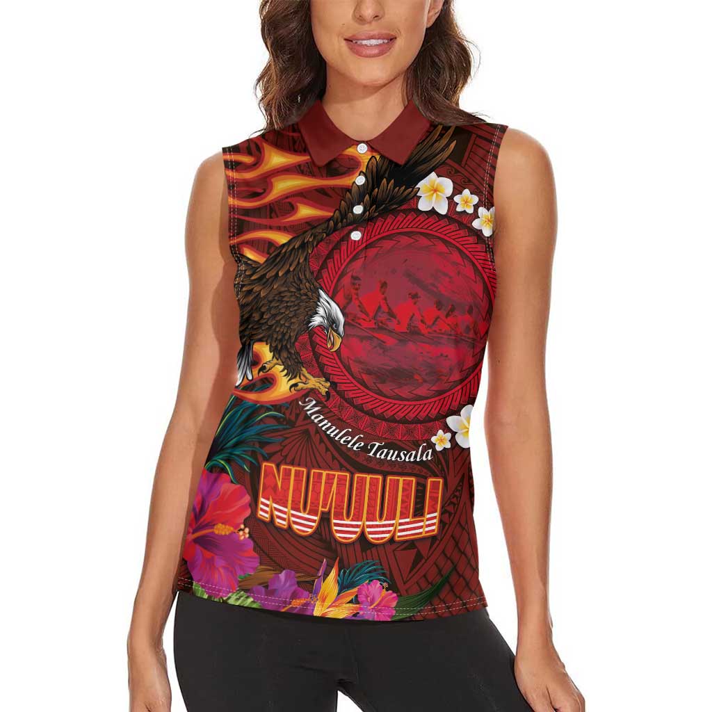 American Samoa Manulele Tausala Nu'uuli Women Sleeveless Polo Shirt Tatau Art Pattern with Tropical Plants