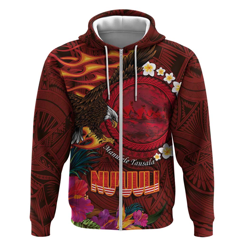 American Samoa Manulele Tausala Nu'uuli Zip Hoodie Tatau Art Pattern with Tropical Plants