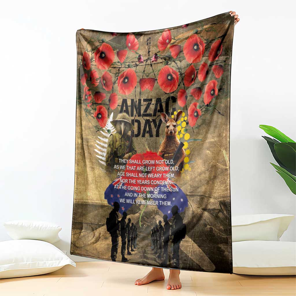 Australia and New Zealand ANZAC Day Blanket Kangaroo and Kiwi Bird Soldier-Honor and Remember Vintage Style