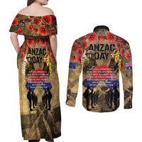 Australia and New Zealand ANZAC Day Couples Matching Off Shoulder Maxi Dress and Long Sleeve Button Shirt Kangaroo and Kiwi Bird Soldier-Honor and Remember Vintage Style