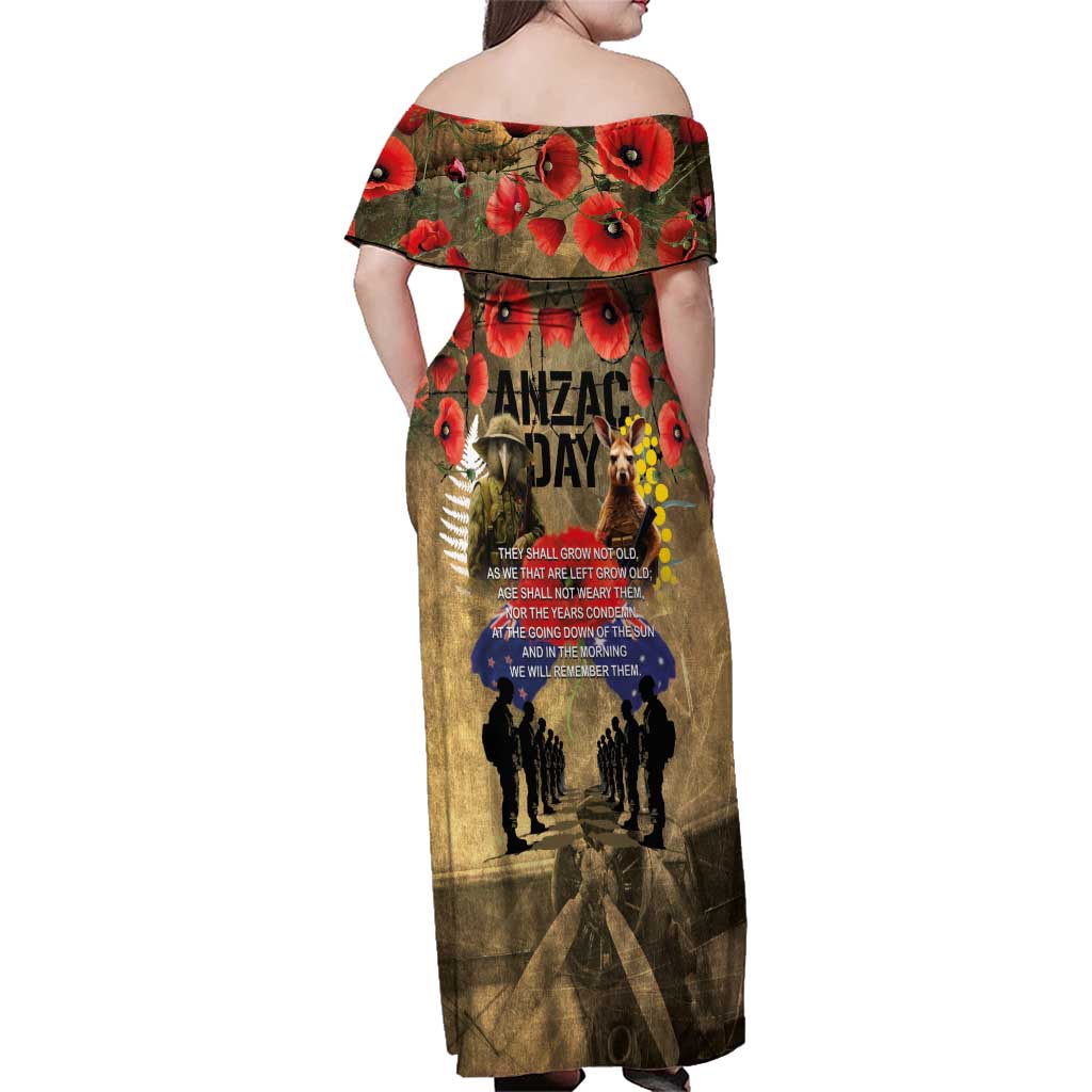 Australia and New Zealand ANZAC Day Family Matching Off Shoulder Maxi Dress and Hawaiian Shirt Kangaroo and Kiwi Bird Soldier-Honor and Remember Vintage Style