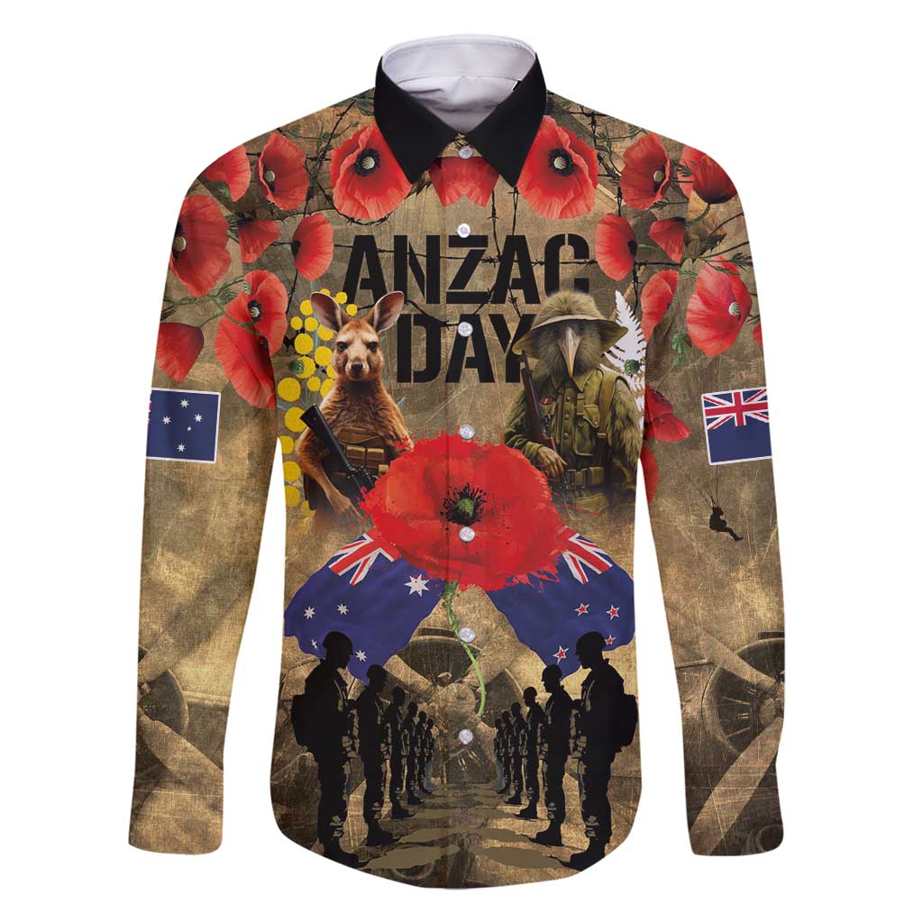 Australia and New Zealand ANZAC Day Family Matching Off Shoulder Short Dress and Hawaiian Shirt Kangaroo and Kiwi Bird Soldier-Honor and Remember Vintage Style