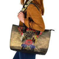 Australia and New Zealand ANZAC Day Leather Tote Bag Kangaroo and Kiwi Bird Soldier-Honor and Remember Vintage Style
