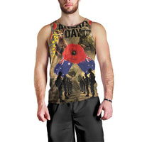 Australia and New Zealand ANZAC Day Men Tank Top Kangaroo and Kiwi Bird Soldier-Honor and Remember Vintage Style