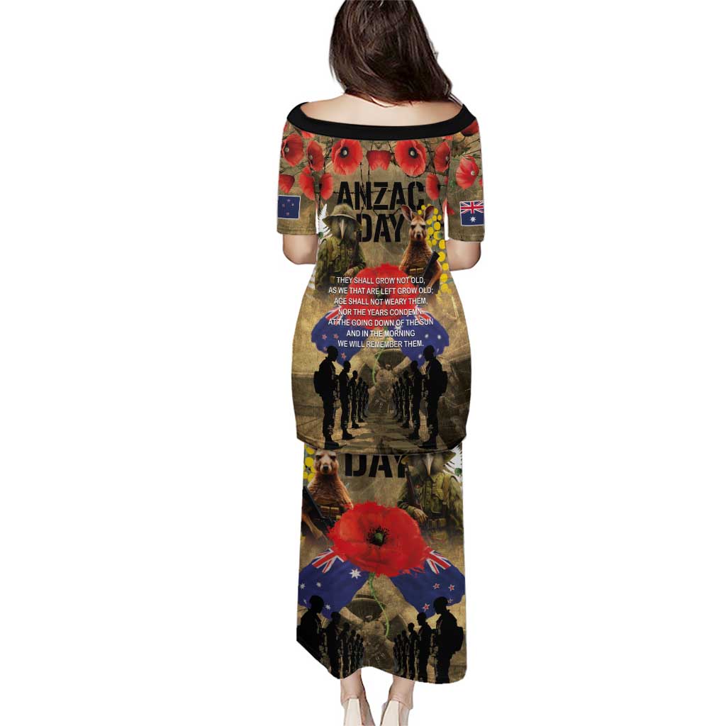 Australia and New Zealand ANZAC Day Puletasi Kangaroo and Kiwi Bird Soldier-Honor and Remember Vintage Style