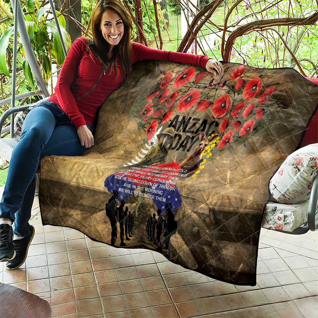 Australia and New Zealand ANZAC Day Quilt Kangaroo and Kiwi Bird Soldier-Honor and Remember Vintage Style