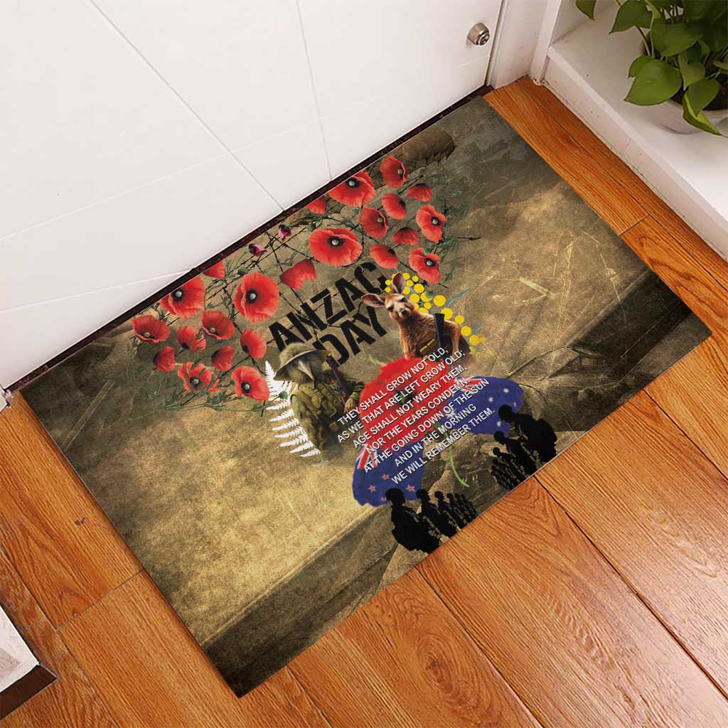 Australia and New Zealand ANZAC Day Rubber Doormat Kangaroo and Kiwi Bird Soldier-Honor and Remember Vintage Style