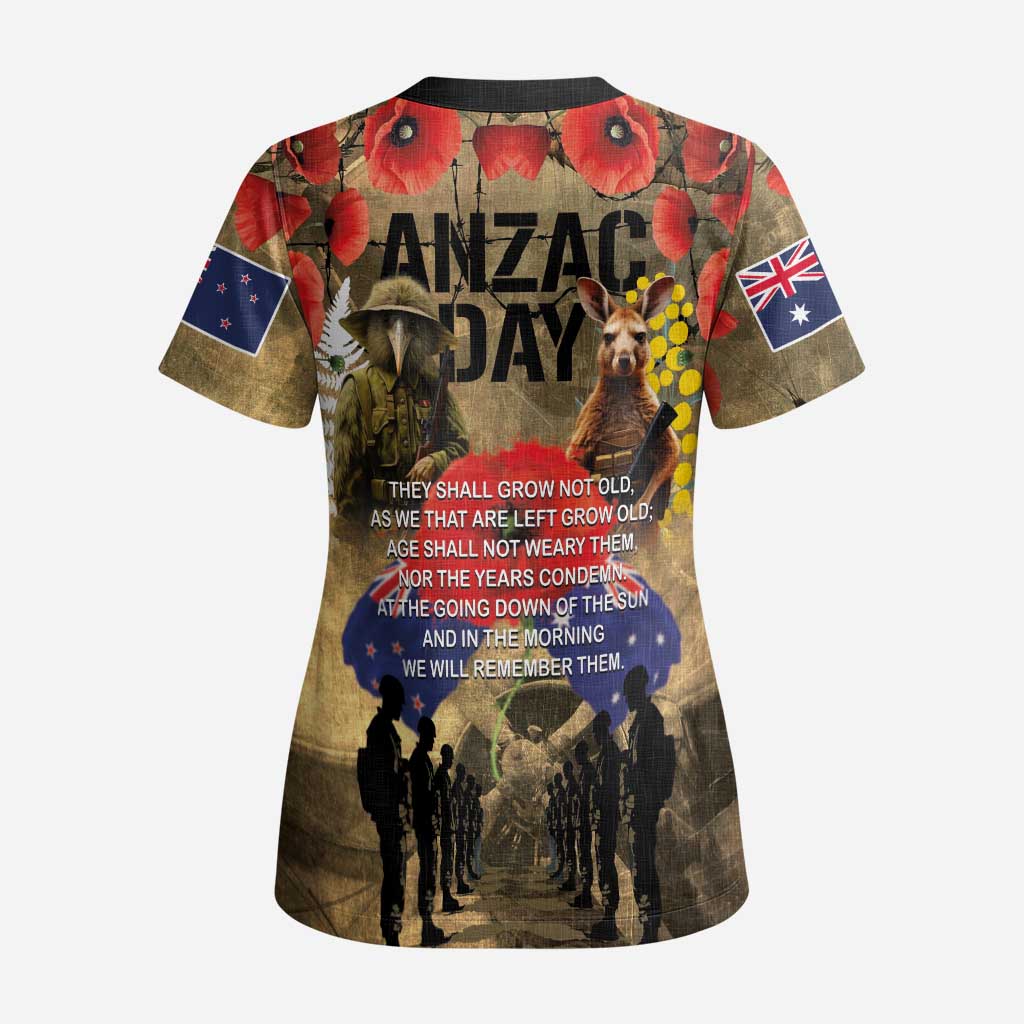 Australia and New Zealand ANZAC Day Scrub Top Kangaroo and Kiwi Bird Soldier-Honor and Remember Vintage Style - Polynesian Pride