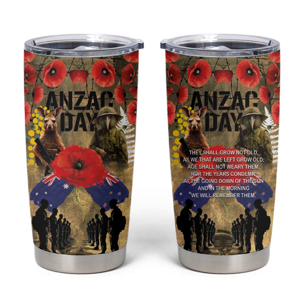 Australia and New Zealand ANZAC Day Tumbler Cup Kangaroo and Kiwi Bird Soldier-Honor and Remember Vintage Style