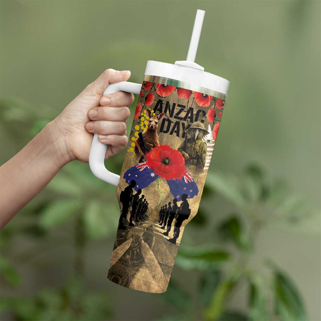 Australia and New Zealand ANZAC Day Tumbler With Handle Kangaroo and Kiwi Bird Soldier-Honor and Remember Vintage Style