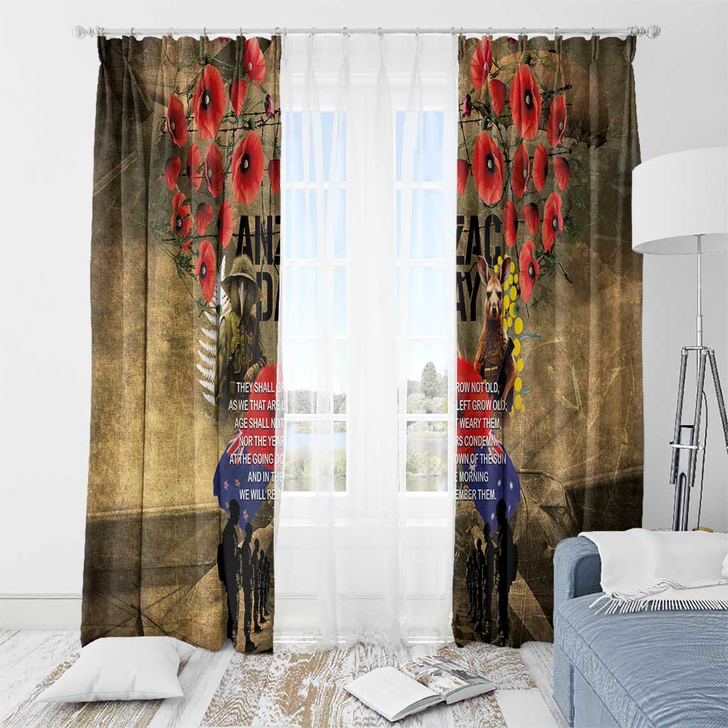 Australia and New Zealand ANZAC Day Window Curtain Kangaroo and Kiwi Bird Soldier-Honor and Remember Vintage Style