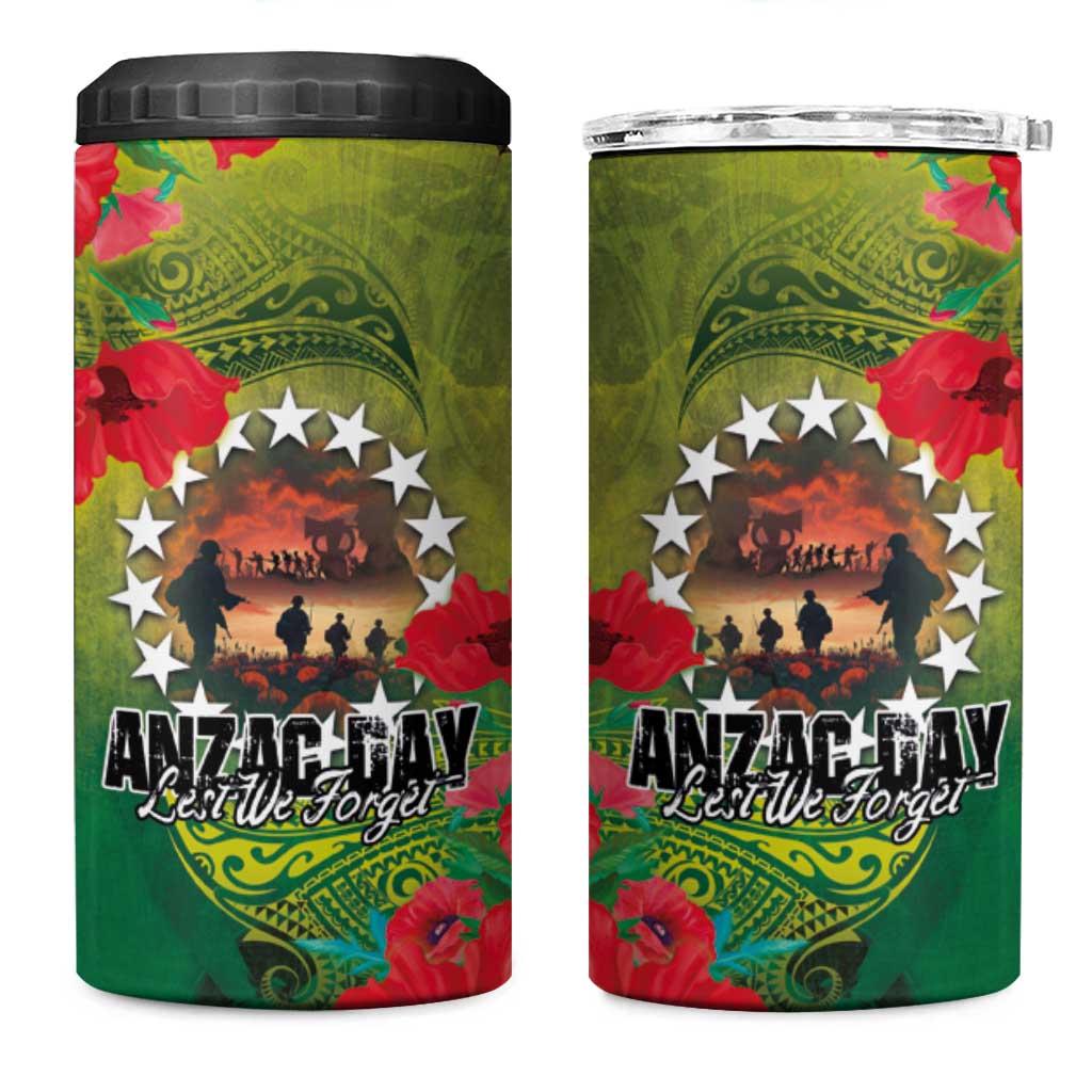 Cook Islands ANDAC Day 4 in 1 Can Cooler Tumbler Honor and Remember Soliders-Forever in My Thoughts Grunge Style