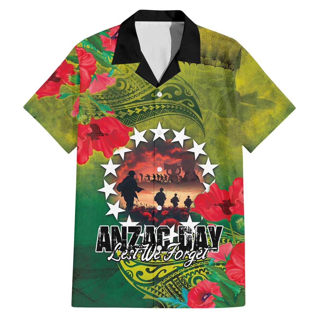 Cook Islands ANDAC Day Family Matching Mermaid Dress and Hawaiian Shirt Honor and Remember Soliders-Forever in My Thoughts Grunge Style LT03 Dad's Shirt - Short Sleeve Green-Yellow - Polynesian Pride