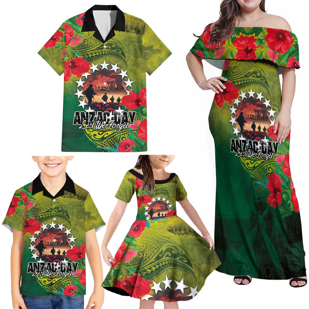 Cook Islands ANDAC Day Family Matching Off Shoulder Maxi Dress and Hawaiian Shirt Honor and Remember Soliders-Forever in My Thoughts Grunge Style