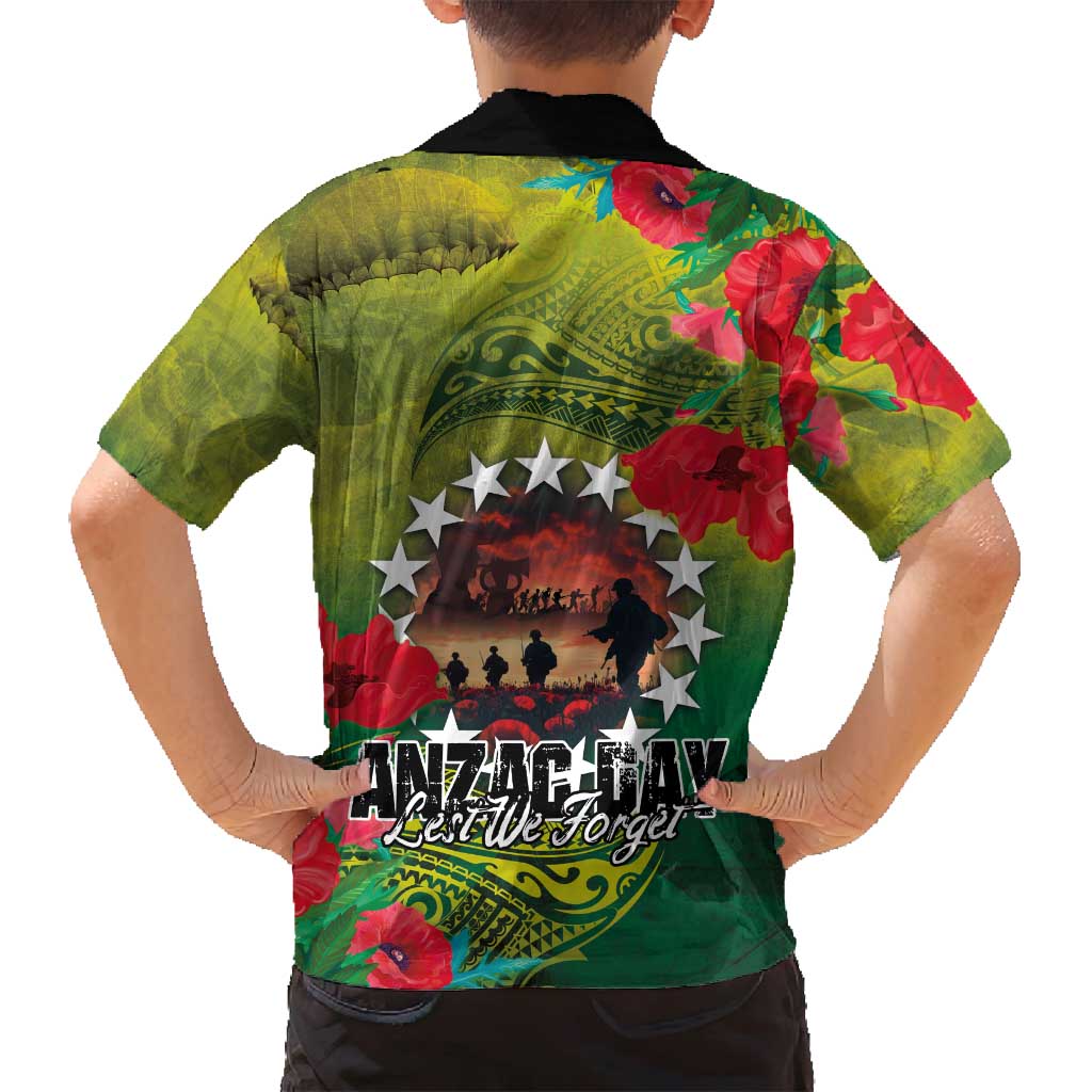Cook Islands ANDAC Day Family Matching Off Shoulder Short Dress and Hawaiian Shirt Honor and Remember Soliders-Forever in My Thoughts Grunge Style LT03 - Polynesian Pride