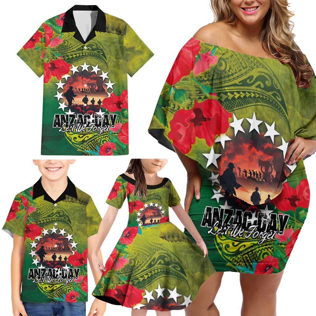 Cook Islands ANDAC Day Family Matching Off Shoulder Short Dress and Hawaiian Shirt Honor and Remember Soliders-Forever in My Thoughts Grunge Style LT03 - Polynesian Pride
