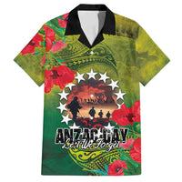 Cook Islands ANDAC Day Family Matching Off Shoulder Short Dress and Hawaiian Shirt Honor and Remember Soliders-Forever in My Thoughts Grunge Style LT03 Dad's Shirt - Short Sleeve Green-Yellow - Polynesian Pride
