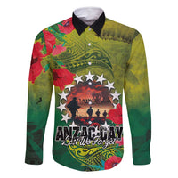 Cook Islands ANDAC Day Family Matching Summer Maxi Dress and Hawaiian Shirt Honor and Remember Soliders-Forever in My Thoughts Grunge Style LT03 Dad's Shirt - Long Sleeve Green-Yellow - Polynesian Pride