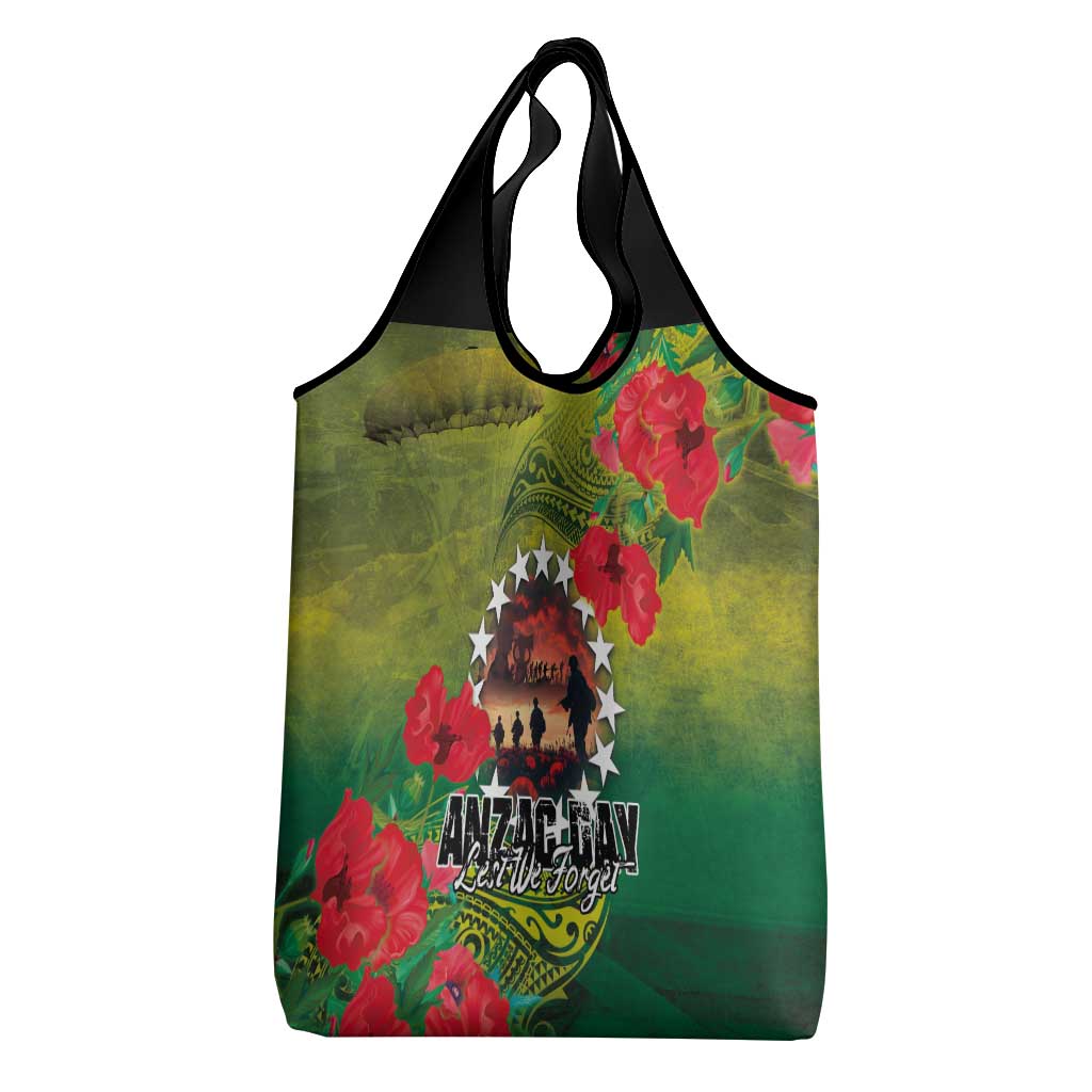Cook Islands ANDAC Day Grocery Bag Honor and Remember Soliders-Forever in My Thoughts Grunge Style