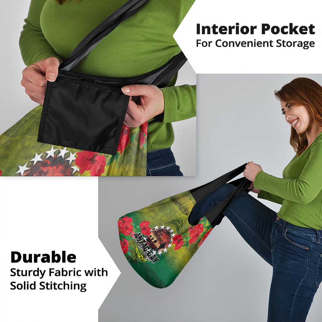 Cook Islands ANDAC Day Grocery Bag Honor and Remember Soliders-Forever in My Thoughts Grunge Style