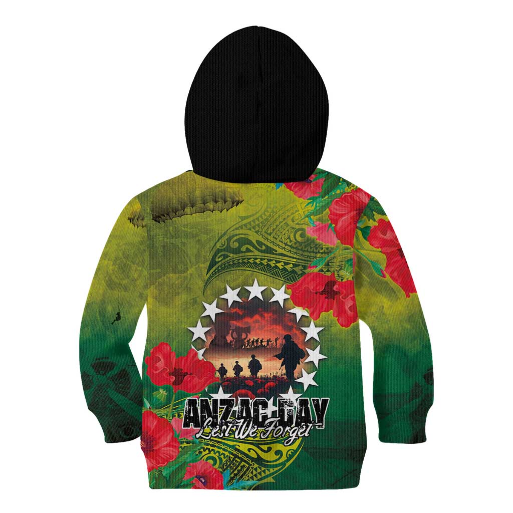 Cook Islands ANDAC Day Kid Hoodie Honor and Remember Soliders-Forever in My Thoughts Grunge Style
