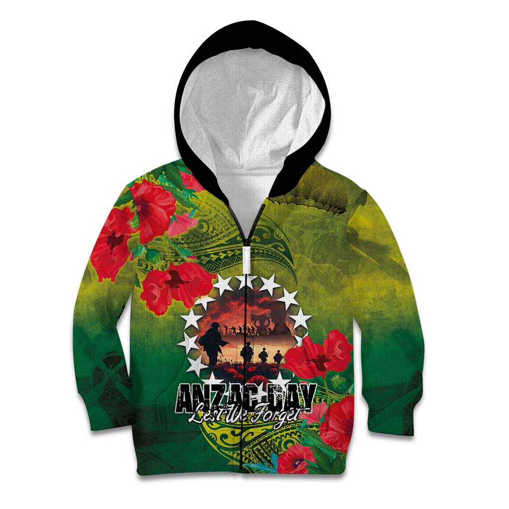 Cook Islands ANDAC Day Kid Hoodie Honor and Remember Soliders-Forever in My Thoughts Grunge Style