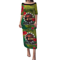 Cook Islands ANDAC Day Puletasi Honor and Remember Soliders-Forever in My Thoughts Grunge Style LT03 Long Dress Green-Yellow - Polynesian Pride