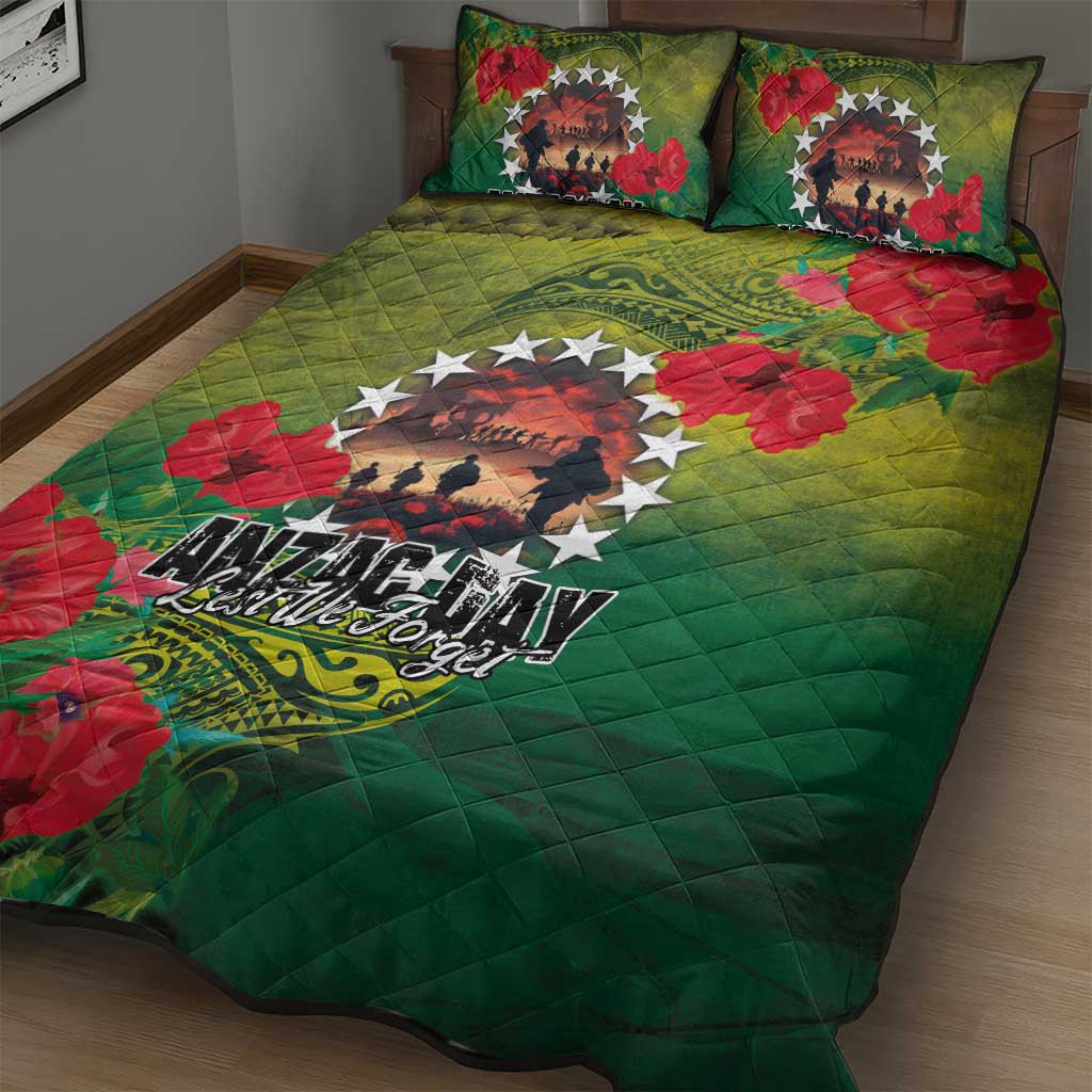 Cook Islands ANDAC Day Quilt Bed Set Honor and Remember Soliders-Forever in My Thoughts Grunge Style