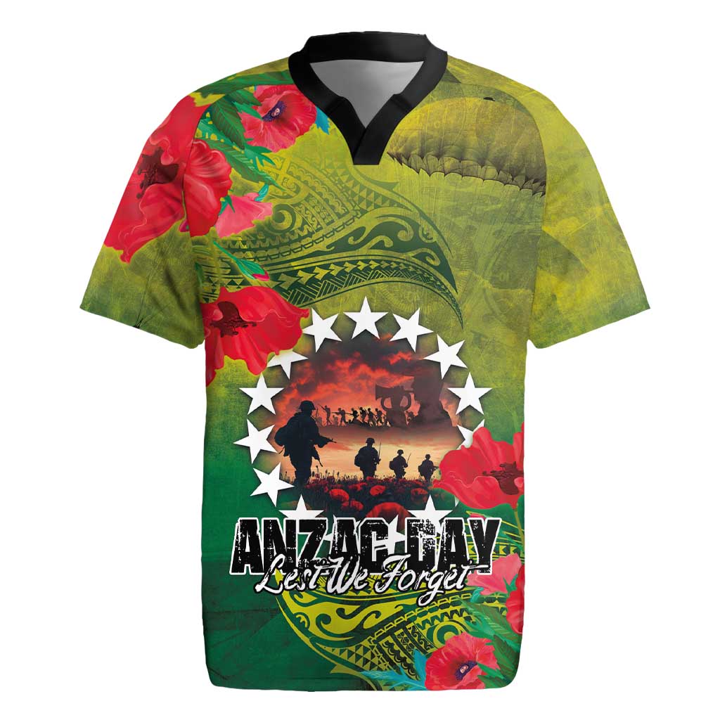Cook Islands ANDAC Day Rugby Jersey Honor and Remember Soliders-Forever in My Thoughts Grunge Style