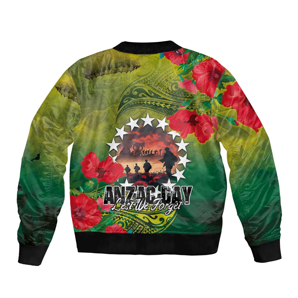 Cook Islands ANDAC Day Sleeve Zip Bomber Jacket Honor and Remember Soliders-Forever in My Thoughts Grunge Style LT03 - Polynesian Pride