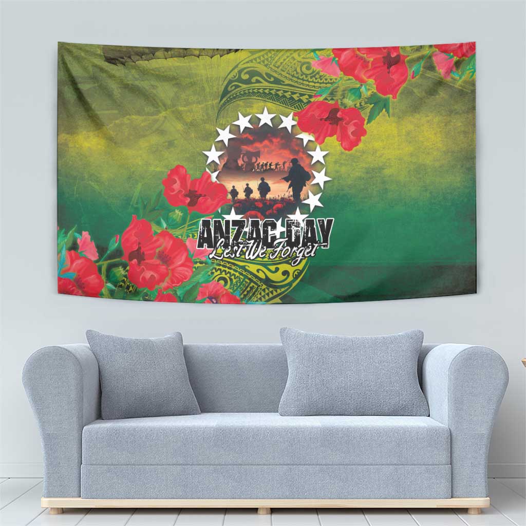 Cook Islands ANDAC Day Tapestry Honor and Remember Soliders-Forever in My Thoughts Grunge Style