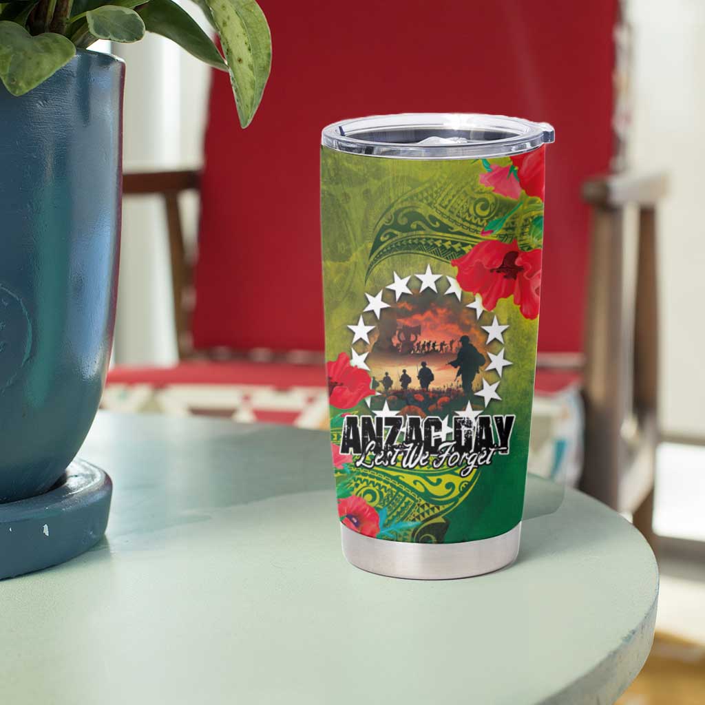 Cook Islands ANDAC Day Tumbler Cup Honor and Remember Soliders-Forever in My Thoughts Grunge Style