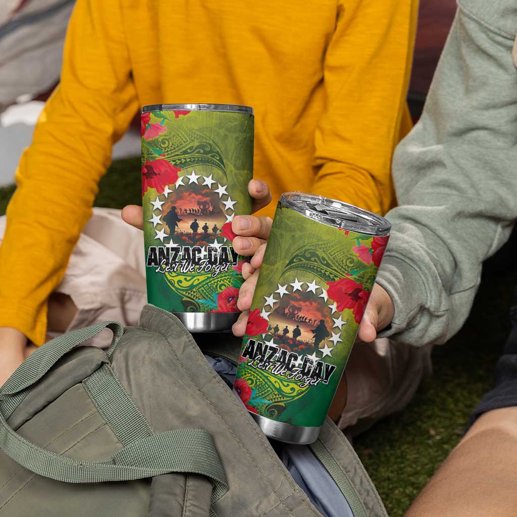 Cook Islands ANDAC Day Tumbler Cup Honor and Remember Soliders-Forever in My Thoughts Grunge Style