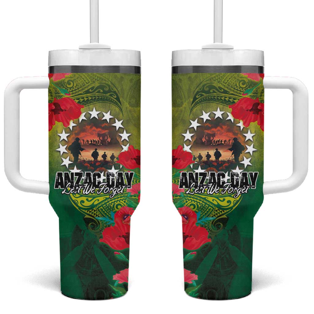 Cook Islands ANDAC Day Tumbler With Handle Honor and Remember Soliders-Forever in My Thoughts Grunge Style