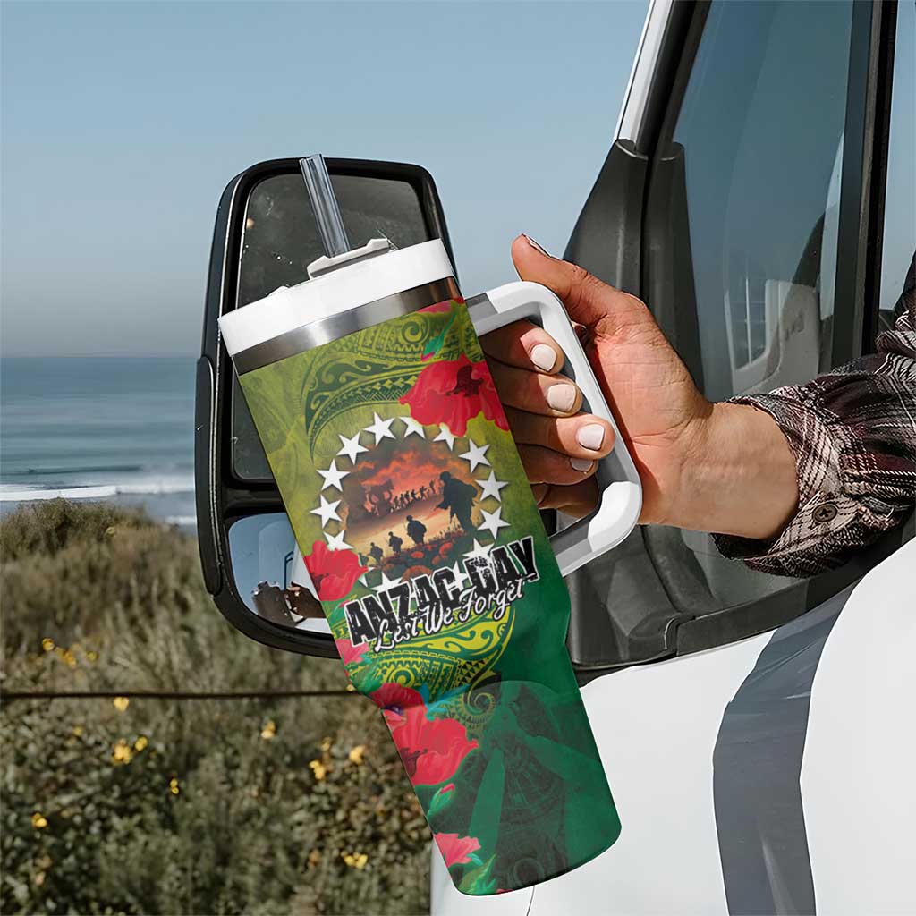 Cook Islands ANDAC Day Tumbler With Handle Honor and Remember Soliders-Forever in My Thoughts Grunge Style
