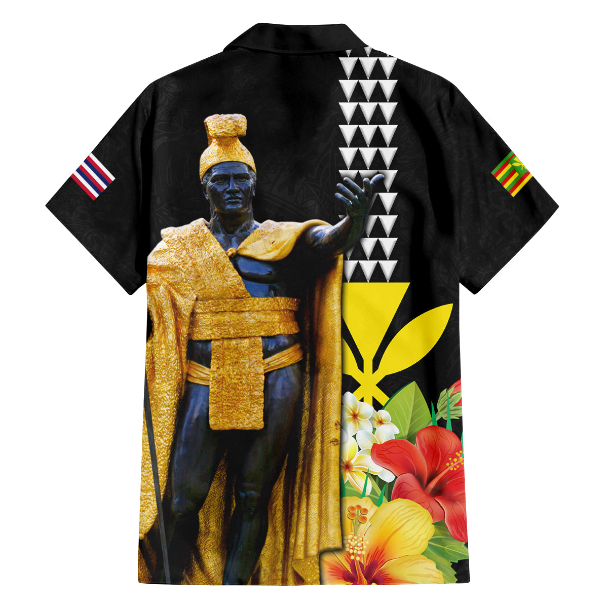 Hawaii King Kamehameha Day Family Matching Off The Shoulder Long Sleeve Dress and Hawaiian Shirt Kanaka Maoli Hibiscus Flower and Kakau Pattern