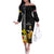 Hawaii King Kamehameha Day Family Matching Off The Shoulder Long Sleeve Dress and Hawaiian Shirt Kanaka Maoli Hibiscus Flower and Kakau Pattern