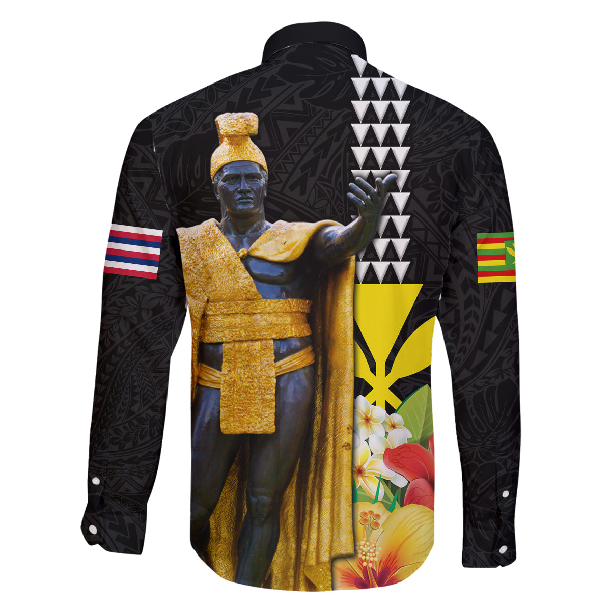 Hawaii King Kamehameha Day Family Matching Off Shoulder Maxi Dress and Hawaiian Shirt Kanaka Maoli Hibiscus Flower and Kakau Pattern