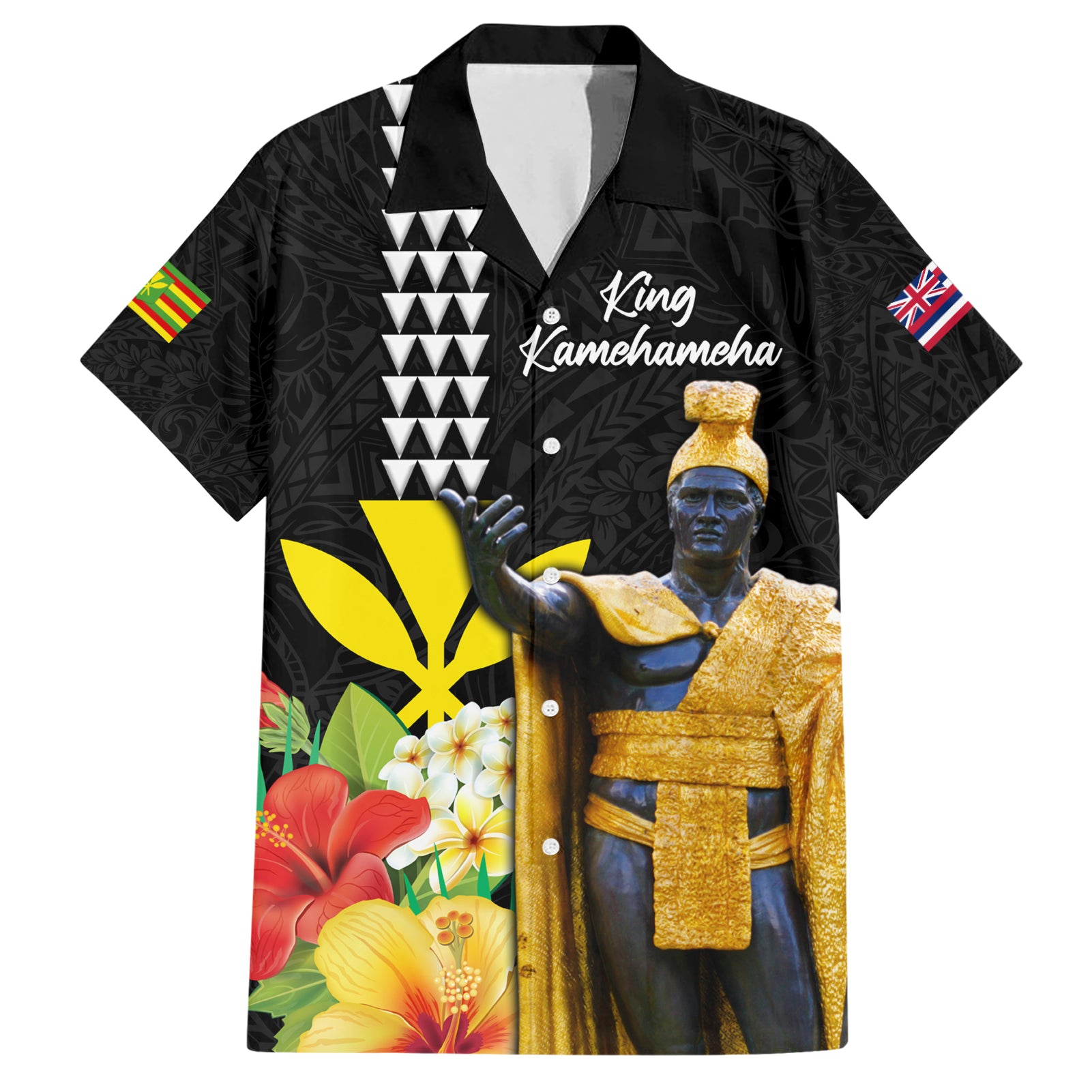 Hawaii King Kamehameha Day Hawaiian Shirt Kanaka Maoli Hibiscus Flower and Kakau Pattern