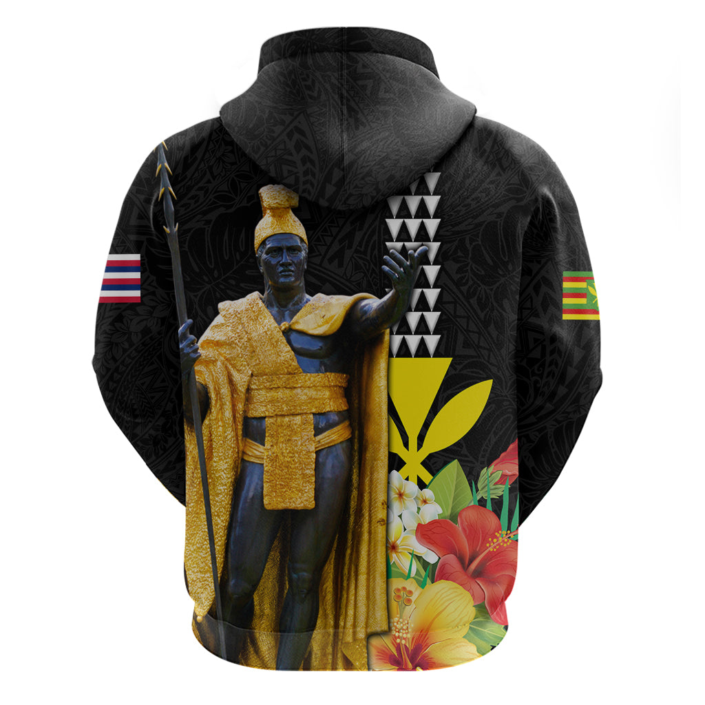 Hawaii King Kamehameha Day Zip Hoodie Kanaka Maoli Hibiscus Flower and Kakau Pattern