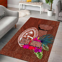 Chamorro Biba Guam Area Rug Latte Stone Tribal and Hibiscus Flower Tapa Pattern