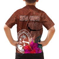 Chamorro Biba Guam Family Matching Long Sleeve Bodycon Dress and Hawaiian Shirt Latte Stone Tribal and Hibiscus Flower Tapa Pattern LT03 - Polynesian Pride