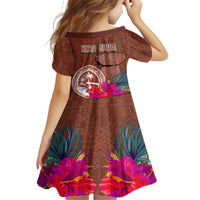 Chamorro Biba Guam Family Matching Long Sleeve Bodycon Dress and Hawaiian Shirt Latte Stone Tribal and Hibiscus Flower Tapa Pattern LT03 - Polynesian Pride